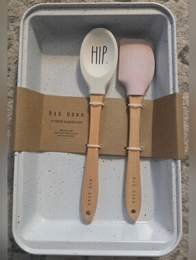 Rae Dunn White and Light Pink 'HIP' & 'HOP' Easter Silicone Spatula Spoon Set